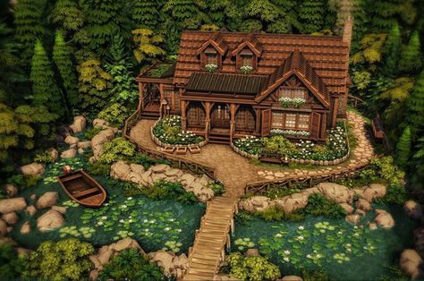 Sims 4 Cc Maxis Match Landscaping, Sims 4 Nature House, Sims Witch House, Sims 4 Old House, Sims 4 Forest House, Sims 4 Cabin House, Sims 4 Tree House, Sims 4 Witch House, Cottage Core Bloxburg House