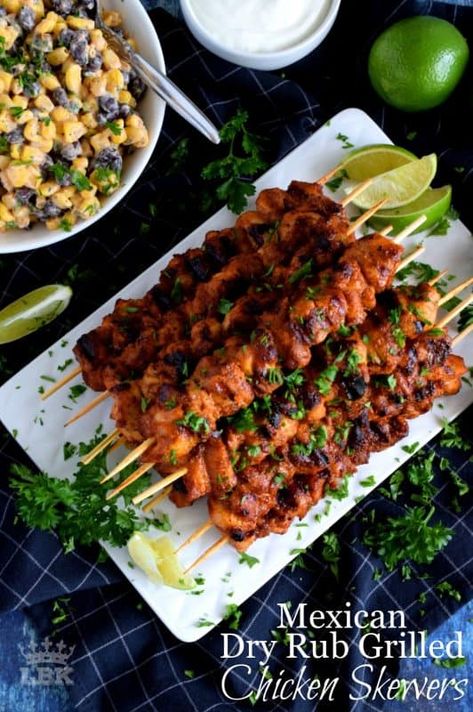 Mexican Dry Rub Grilled Chicken Skewers - With just a little bit of prep, using mostly pantry ingredients, Mexican Dry Rub Grilled Chicken Skewers are fast, easy, and delicious! #skewers #Mexican #grilled #chicken