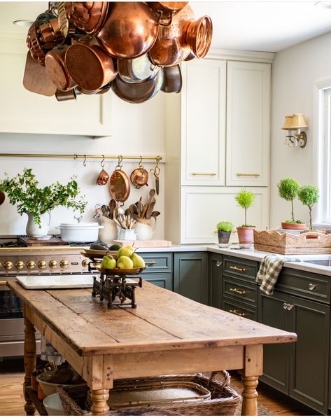 Marian Parsons, Baker's Table, 1970 Kitchen, Table Island, Bakers Table, Rustic Wood Floors, Patterned Tile Backsplash, Kitchen Updates, French Country Kitchens