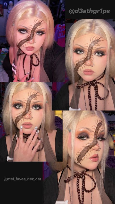 A cute centipede makeup look. Credits to @Mel_loves_her_cat Cute Centipede, Creative Makeup Looks, Creative Makeup, Artistry Makeup, Halloween Makeup, Makeup Inspiration, Hair Inspo, Face Paint, Love Her