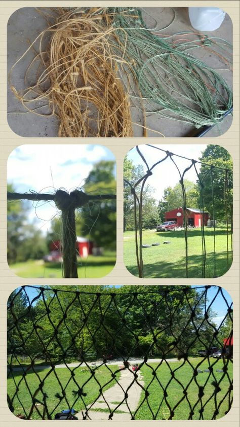 How to make a net out of bailing twine. Cowgirl crafts, horses, bailing twine craft. Diy Wire Hay Feeder, Bailing Twine Crafts, Baling Twine Crafts, Horse Round Bale Feeder Diy, Bailing Twine Projects, Hay Bale Feeder Horses, Diy Covered Hay Feeder For Horses, Bailing Twine, Diy Hay Net For Horses