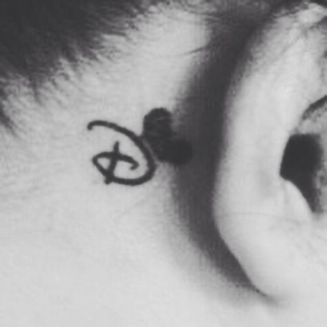 My Disney tattoo behind my ear :) also my first initial Behind The Ear Disney Tattoo, Disney Behind Ear Tattoo, Letter D Tattoo, Disney Letters, Scar Cover Up, D Tattoo, Disney Tattoo, Initial Tattoo, Disney Tattoos