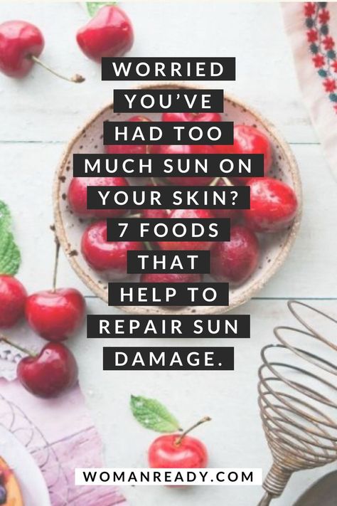 Everyone knows that applying sunscreen to block the sun’s UV rays is crucial. However there are certain foods that can help repair sun damaged too.  Here’s what you need to know! #skincare #skincaretips #skin Repair Sun Damaged Skin, Recipe Using Honey, Applying Sunscreen, Skin Tightening Cream, Natural Skin Care Remedies, Home Remedies For Acne, Sun Damaged Skin, Physical Sunscreen, Natural Sunscreen