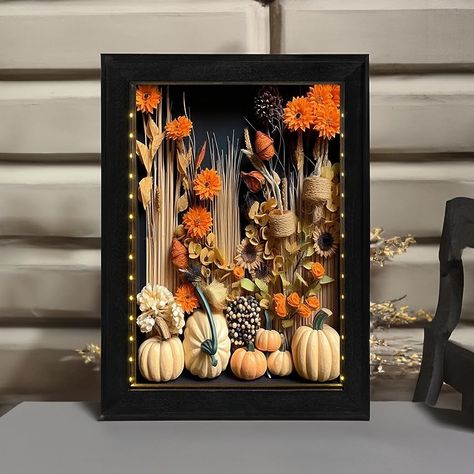 Unique Shadow Boxes, Diy Shadow Box, Shadow Box Art, Golden Leaves, Fall Holidays, Cherished Memories, Shadow Boxes, Fall Flowers, Box Art