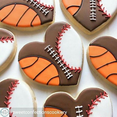 Vday Cookies, Football Sugar Cookies, Basketball Cookies, Sports Cookies, Baseball Cookies, No Bake Sugar Cookies, Football Cookies, Cutout Cookies, Party Cookies