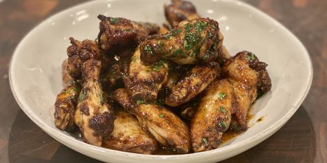 Bobby Flay fries up chicken wings for game day and finishes them in a sweet and spicy glaze. Honey Chicken Wings, Best Chicken Wing Recipe, Glazed Chicken Wings, Honey Glazed Chicken, Honey Glazed, Bobby Flay, Glazed Chicken, Honey Chicken, Honey Glaze