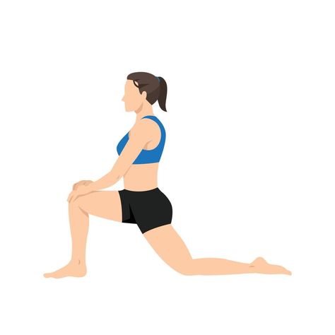 Woman doing Anjaneyasana or low lunge yoga pose,vector illustration in trendy style Low Lunge Yoga, Low Lunge, Yoga Illustration, Pose Yoga, Yoga Pose, Yoga Sequences, Yoga Asanas, Trendy Style, Vector Photo