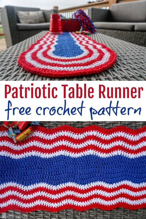 Are you looking for something to jazz up your Memorial Day or 4th of July table spread this year? This Patriotic Table Runner free crochet pattern is perfect for your festive summer gatherings! via @ashlea729 Patriotic Table Runner, Table Spread, Holiday Crochet Patterns, Crochet Placemats, Crochet Table Runner Pattern, Crochet Table, Trendy Crochet, Crochet Table Runner, Crochet Kitchen