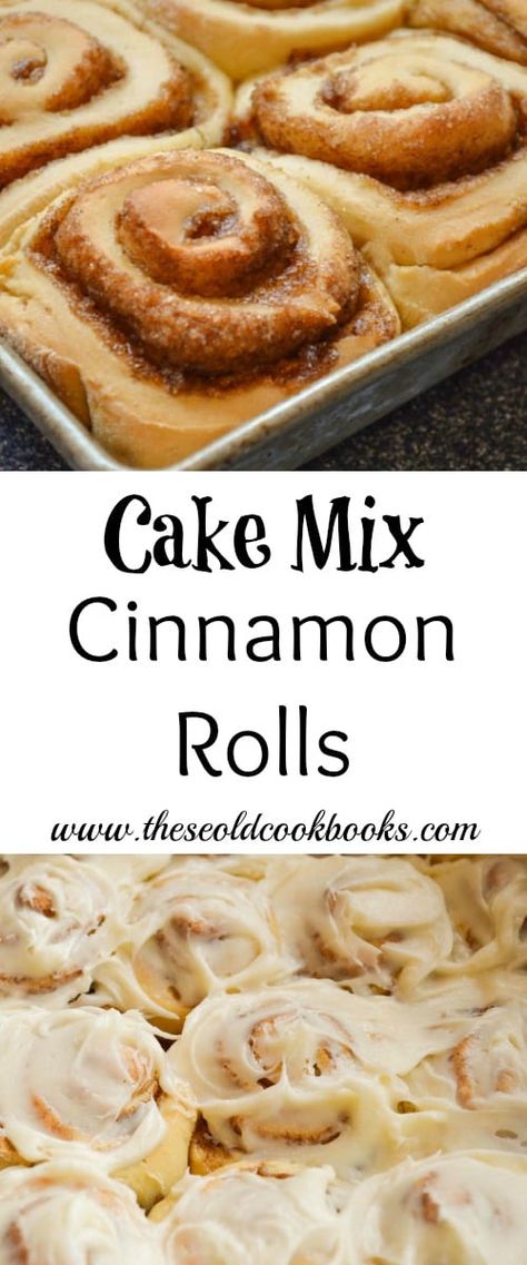 Cake Mix Cinnamon Rolls Recipe - These Old Cookbooks Cake Mix Cinnamon Rolls, Homemade Yeast Rolls, Cinnamon Roll Recipe Homemade, Cake Mix Desserts, Cinnamon Rolls Easy, Cinnamon Cake, Cinnamon Roll Cake, Yeast Rolls, Breakfast Sweets