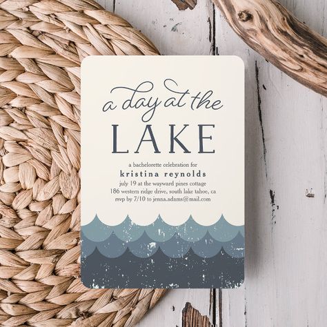 Vintage Waves | Day at the Lake Invitation Lake Birthday, Beach Bridal Shower Invitations, Itinerary Invitation, Bachelorette Weekend Itinerary, Day At The Lake, Beach Bridal Showers, Vintage Ocean, Cool Shades, Vintage Waves