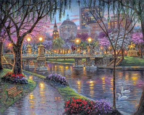 Boston Public Garden, Popular Diy, Shining Light, Mosaic Pictures, City Painting, Public Garden, Crafts With Pictures, City Landscape, Step By Step Painting