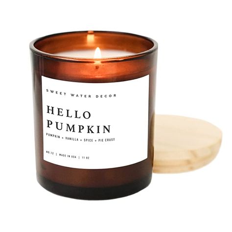 Sweet Water Decor Hello Pumpkin Soy Candle | Pumpkin, Warm Spices, Vanilla | Fall Scented Candle for Home | 11oz Amber Jar Candle, 50+ Hour Burn Time, Made in the USA Fall Cider, Buttery Pie Crust, Water Decor, Amber Jar Candle, Pumpkin Spice Candle, Fall Candle Scents, Pumpkin Scent, Sweet Water, Hot Cider