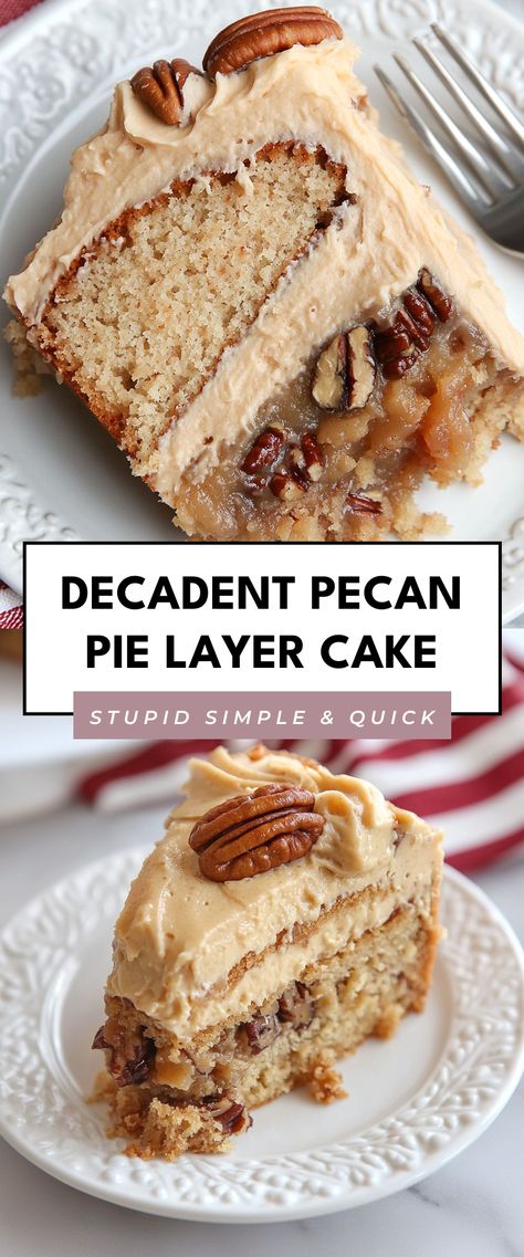 Image for Decadent Pecan Pie Layer Cake Pecan Pie Frosting, Pecan Pie Birthday Cake, Pecan Pie Cake Roll, Pie Cake In, Cake And Cheesecake Layered Cake, Best Cakes For Christmas, Pecan Pie Cake Recipe, 7 Layer Cakes, Layer Cheesecake