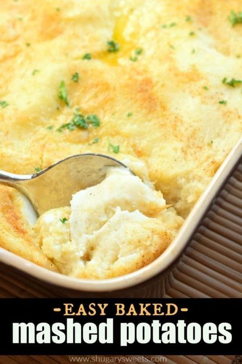 Oven Baked Mashed Potatoes are creamy, delicious, and easy to assemble ahead of time. But, don't tell anyone, I've got the secret on how to make them with instant potatoes! Oven Baked Mashed Potatoes, Instant Mashed Potatoes Recipes, Boxed Mashed Potatoes, Mashed Potato Casserole Recipes, Easy Potatoes, Baked Mashed Potatoes, Potatoes In Oven, Mashed Potato Casserole, Instant Mashed Potatoes