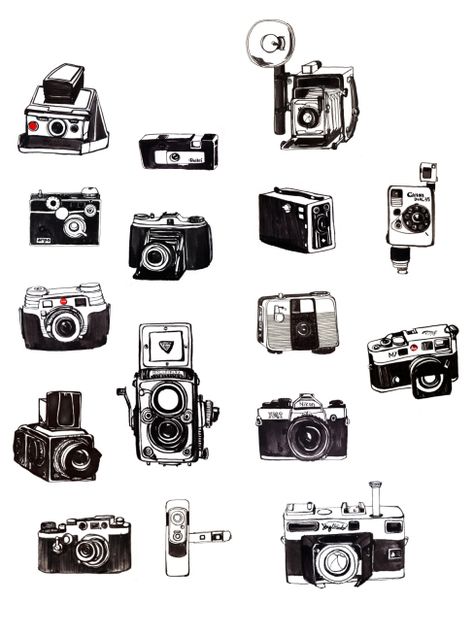 Old Camera, Film Camera, Cameras, Film, Drawings, White