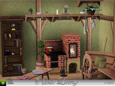 Sims 3 Living Room, Sims 3 Cc Finds, Sims Medieval, Old Stove, Cosy Living, Cosy Living Room, Stove Fireplace, Rustic Living, Old Furniture