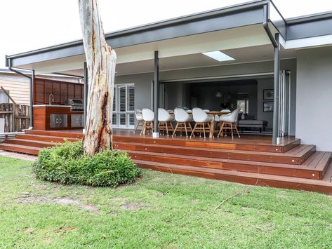 Deck Dining Table, Outside Flooring, Aeron Chair, Open Plan Kitchen Dining Living, Balcony Table And Chairs, Coastal Decorating Living Room, Open Plan Kitchen Dining, Scandi Decor, Stone Stairs