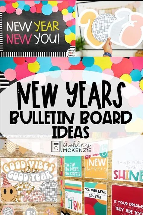 Fresh and Easy New Year Bulletin Board Ideas to Make Your Classroom Sparkle New Year New You Bulletin Board, New Years Door Decorations Classroom, New Year Bulletin Boards For School, January Bulletin Board Ideas For School, New Years Bulletin Boards For School, Modern Greenery Classroom, Greenery Classroom Decor, New Year Bulletin Board Ideas, New Years Bulletin Board Ideas