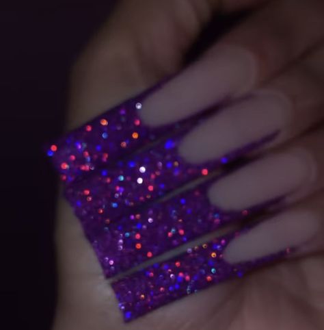 Sweet 16 Nails, Purple Glitter Nails, Long Square Nails, Purple Acrylic Nails, Glow Nails, Simple Acrylic Nails, Long Acrylic Nails Coffin, Long Square Acrylic Nails, Bling Acrylic Nails