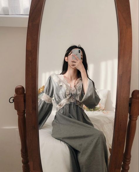 Aesthetic Night Gown, Hospital Gown Aesthetic, Kim Na Hee, Gown Aesthetic, Ulzzang Outfit, Kurta Style, Sleepwear Fashion, Hospital Gown, House Clothes