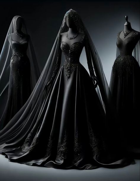 Black Wedding Dress Gothic Lace Gowns, Modern Goth Fashion, Black Fantasy Gown, Fantasy Dress Queens, Dark Queen Aesthetic, Punk Wedding Dresses, Goth Wedding Dresses, Gothic Wedding Theme, Vampire Wedding