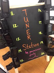 I made this tuner station for my classroom using a double sided easel/blackboard from Wal-Mart.  Ten tuners are clipped to each side.  To ke... Orchestra Room Decor, Band Classroom, Teaching Orchestra, Orchestra Classroom, Music Classroom Decor, Orchestra Music, Wal Mart, Class Room, New Classroom