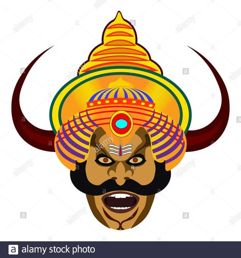 Download this stock vector: Vector Illustration Raavan face.Happy Ram Navami. - 2C9GK39 from Alamy's library of millions of high resolution stock photos, illustrations and vectors. Ravana Drawing, Ravan Pic, Simple Face Drawing, Happy Ram Navami, Abstract Pencil Drawings, Greeting Poster, Yoga Cards, Ram Navami, Mask Drawing