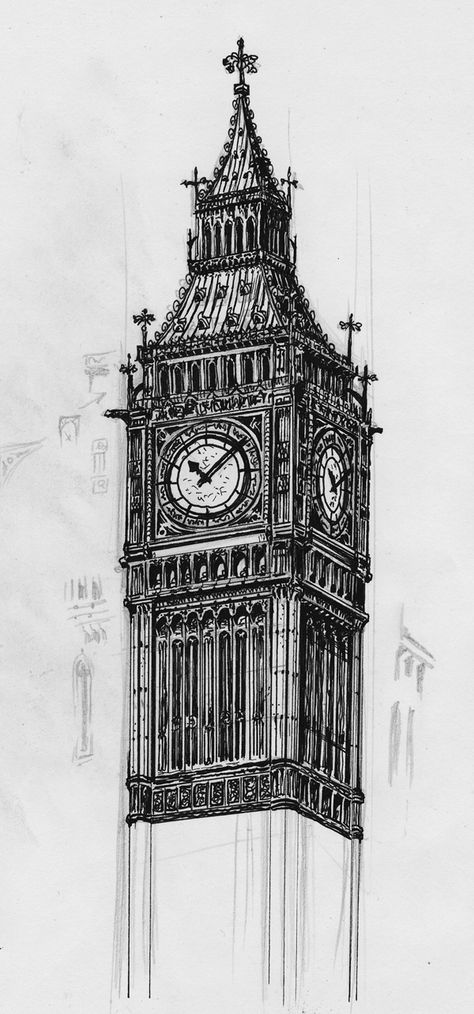 Big Ben by *TomPreston Big Ben Sketch, Big Ben Drawing, Croquis Architecture, Micron Pen Art, London Drawing, Architecture Drawing Sketchbooks, Abstract Art Images, Landscape Architecture Drawing, Fashion Drawing Sketches