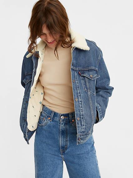 Monty Sherpa Sweatshirt - Multi-color | Levi's® US Fleece Lined Denim Jacket, Levi Jean Jacket, Sherpa Denim Jacket, Levi Denim Jacket, Jacket Outfit Women, Boyfriend Jacket, Go The Distance, Levis Jacket, Blue Jean Jacket