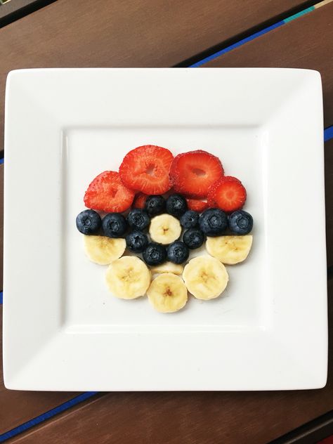 Pokemon healthy snack--put this atop a birthday pancake and you've got birthday breakfast! Pokemon Breakfast, Pokemon Pancakes, Pikachu Pancake, Pokemon Snacks Ideas, Pokemon Food Ideas, Birthday Breakfast Ideas For Kids, Kids Birthday Breakfast, Birthday Breakfast Ideas, Themed Breakfast