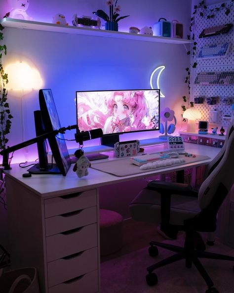 a couple of new additions to my setup💗 can you spot my new headphone stand from @hello.oregano? 🌼 we worked together on the flower design and I love it soooo much! should be do a giveaway on it? ❤️‍🔥 🏷️ #gamersetup #deskinspo #headphonestand cozy gaming • gaming setup • gamer girl • norske gamere • tech • aesthetic setup • desk setup Bedroom Decor With Gaming Setup, Desk/vanity Ideas, Setup Gamer Girl, Gaming Setup Aesthetic, Aesthetic Setup, Streaming Room, Gaming Computer Room, Youtube Setup, Kawaii Room Ideas