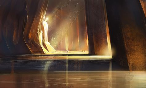 Hall of The Golden by noahbradley on DeviantArt Golden Waterfall, Golden Hall, Pot Image, Golden Door, Fantasy Rooms, Virtual Museum, Fantasy Setting, Book Inspiration, Digital Artist