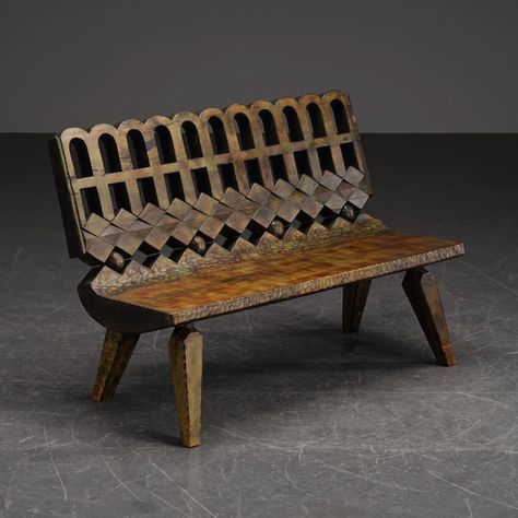 Listed on VNTG.com: Carved Bench with Incredible Detail by Mieczysław Syposz, 1970s | #vntg #vintage Carved Bench, Mid Century Bench, Modular Table, Carved Table, Solid Wood Benches, Leather Bench, Wooden Bench, Wood Bench, Outdoor Bench