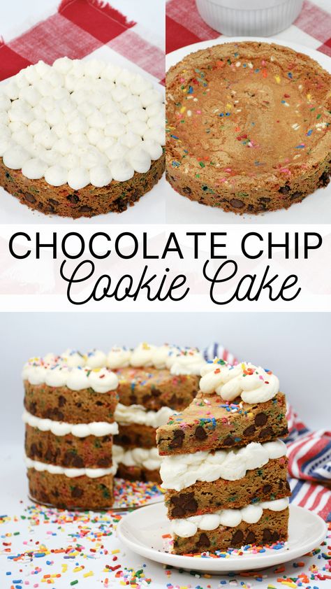 Stacked Chocolate Chip Cookie Cake, Cookie Cake Layer Cake, Chocolate Chip Cookies Birthday Cake, Cookie Cake Sandwich, Decorating Chocolate Chip Cookies, 3 Layer Cookie Cake, Layered Chocolate Chip Cookie Cake, Cookie Cake Premade Dough, 3 Layer Cookies