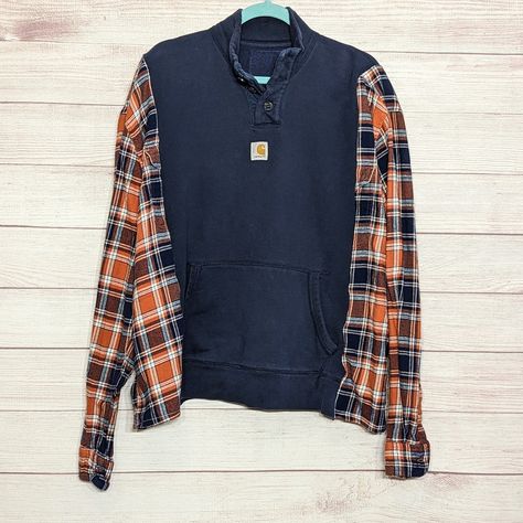 Reworked Carhartt Flannel Hand Made! Reworked Carhartt, Reworked Flannel, Carhartt Flannel, Diy Sweatshirt, Soft Flannel, Blue Plaid, Work Outfit, Hand Made, Adult Outfits