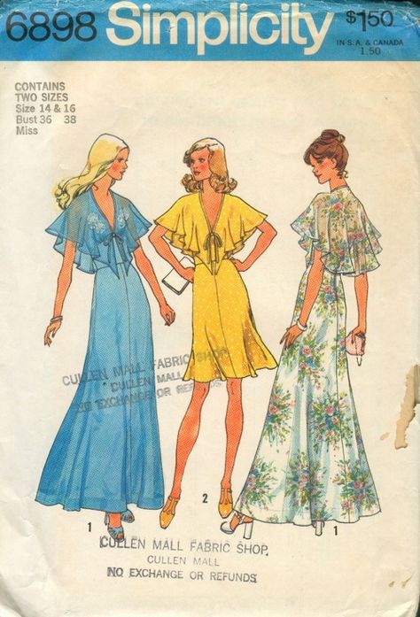 S6898 Junior Dress, 1970s Sewing Patterns, Dress Cape, Vintage Dress Patterns, Couture Vintage, 1970s Fashion, 70s Dress, Sewing Pattern Sizes, Simplicity Patterns