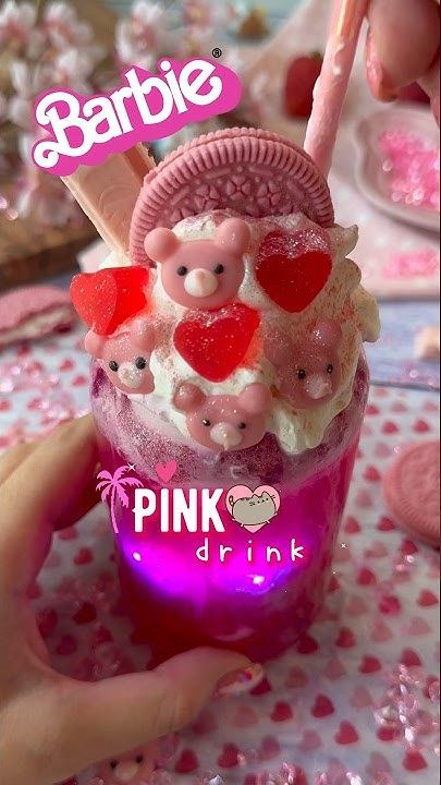 Barbie Chef, Barbie Drink, Kawaii Cooking, Pink Drink, Pink Drinks, Sweet Snacks Recipes, Food Drinks Dessert, Sweet Snacks, Cute Food