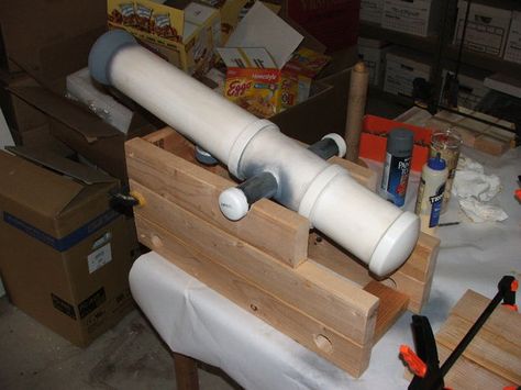 Picture of Building the Support Structure and the Barrel Pirate Tent Ideas, Pirate Party Centerpieces Diy, Pirate Ship Cannon Diy, Diy Pirate Props, Pirate Lantern Diy, Pirate Theme Halloween Yard, Pirate Cannon Diy, Pirate Ship Mast Diy, Pirate Ship Prop