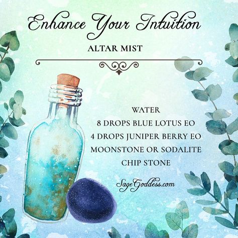 This potion recipe will help enhance your intuition with blue lotus, juniper berry, and crystals. Make your own altar spray and mist your sacred space or altar before meditation. For more mists, visit our website. Magick Oil, Dream Boards, Vision Boarding, Projects School, Potions Recipes, Jar Spells, Witch Bottles, Green Witchcraft, School Auction