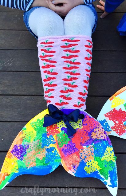 Make colorful cardboard mermaid sock tails as a kids craft! | CraftyMorning.com Mermaid Tail Craft Preschool, Cardboard Mermaid Tail, Diy Mermaid Tail For Kids, Little Mermaid Crafts For Kids, Cardboard Mermaid, Mermaid Activities For Kids, Mermaid Tail Craft, Mermaid Crafts For Kids, Splat Art