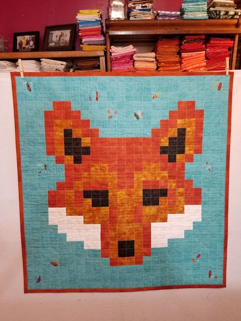 Fox Quilt 37×38 $60 Pixel Quilts, Baby Quilt Patterns Easy, Beginner Quilting Projects, Fox Quilt, Pixel Quilting, Sewing Machine Projects, Childrens Quilts, Baby Quilt Patterns, Picture Quilts