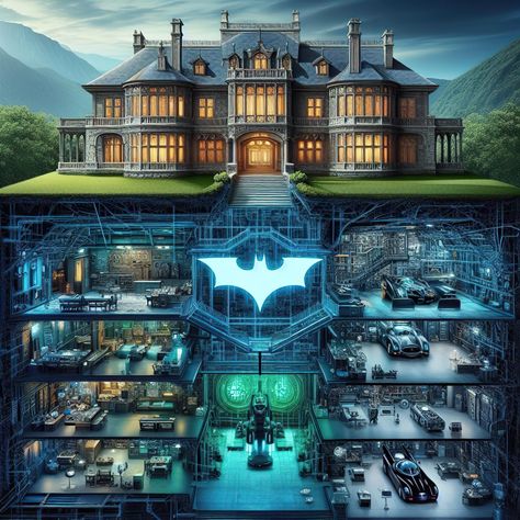 Batman Batcave, Keaton Batman, Wayne Manor, Batman Armor, Batman Pictures, Futuristic Home, Batman Poster, Dc Art, Marvel Characters Art