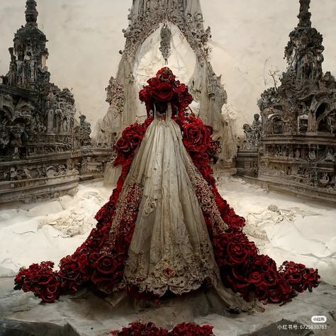 Red Royal Aesthetic, Fantasy Gowns Queens, Royal Dress Aesthetic, Royal Dresses Queens Fantasy, Fantasy Queen Dress, Medieval Queen Dress, Rose Ball Gown, Queen Outfits Royal, Victorian Prom Dress