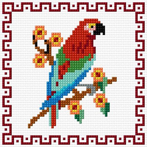 Free Bird Cross Stitch Patterns, Embroidery Parrot, Parrot Cross Stitch Pattern Free, Toucan Cross Stitch, Parrot Cross Stitch Pattern, Cockatiel Cross Stitch, Beaded Belts Patterns, Cross Stitch Calculator, Graph Paper Drawings