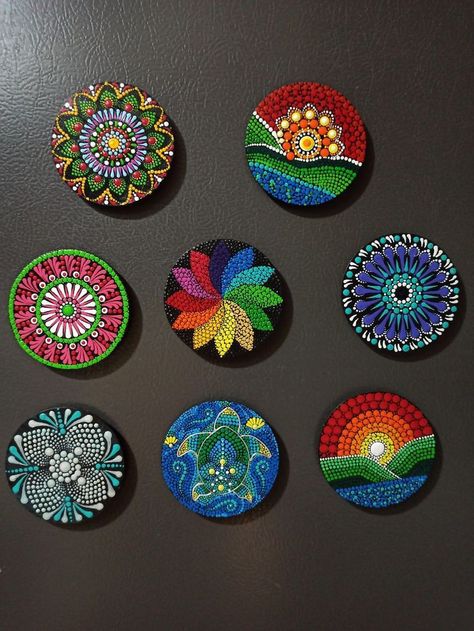 Mandala Fridge Magnets, Dot Mandala Fridge Magnet, Dot Mandala Magnets, Dot Mandala Keychain, Fridge Magnet Design, Mandala Magnets, Polymer Clay Beads Diy, Easy Mandala Drawing, Mandala Jewelry