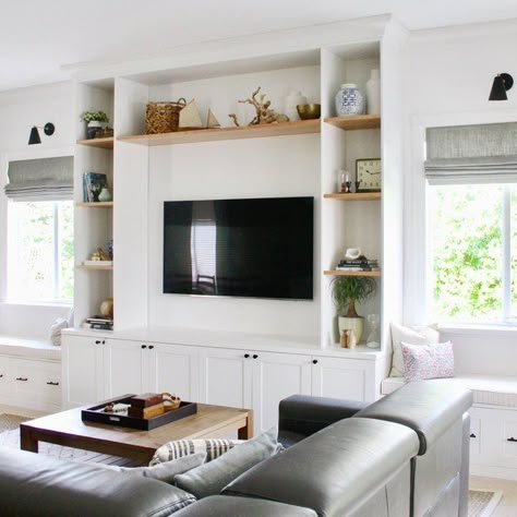 Trust Us, These Living Room Storage Ideas Are Truly Transformative | Hunker Built In Tv, Built In Ideas, Tv Built In, Built In Shelves Living Room, Tv Area, Living Room Built Ins, Shelves Living Room, Fireplace Built Ins, Entertainment Wall