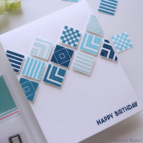 Cards Using Patterned Paper, Cards For Bf, Men’s Birthday Cards, Diy Cards Easy, Card Decoration Ideas, Geometric Cards, Cards Diy Easy, Hexagon Cards, Cards Playing