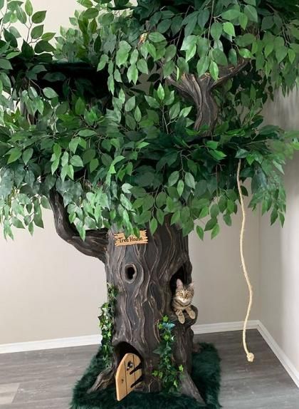 Large Luxury Cat Trees - Fantasy Cat Trees That Look Like Trees Cat Tree That Looks Like A Tree, Decorative Cat Tree, Enchanted Forest Cat Tree, Enchanted Cat Tree, Cat Trees That Look Like Real Trees, Custom Cat Trees Diy, Making A Cat Tree, Fantasy Cat Tree, Apartment Cat Ideas