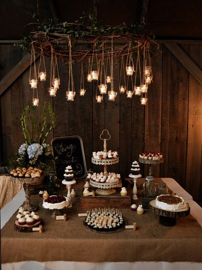 Rustic Dessert Bar #CupcakeDreamWedding Rustic Wedding Desserts, Chocolate Table, Candy Corner, Decorating Chocolate, Rustic Dessert, Dessert Bar Wedding, Donut Bar, Rustic Party, Adornos Halloween