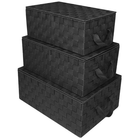 PRICES MAY VARY. Versatile Kitchen Storage: This Sorbus Storage Box Woven Basket Bin Container Tote Cube Organizer Set is an ideal solution for Closet Storage Bins. It's perfect for organizing items, kitchen utensils, Small Toys, Crafts, Baby Products, Holiday Ornaments, DVDs, Cosmetics, Toiletries Closet organizer and more. High-Quality Woven Bins: The set includes 3 woven storage baskets with lids, crafted for durability and long-lasting use. The black color adds a vibrant touch to your storag Woven Storage Baskets, Stackable Baskets, Baskets For Shelves, Black Storage, Storage Cube, Lidded Baskets, Linen Closet Organization, Closet Kitchen, Cube Organizer